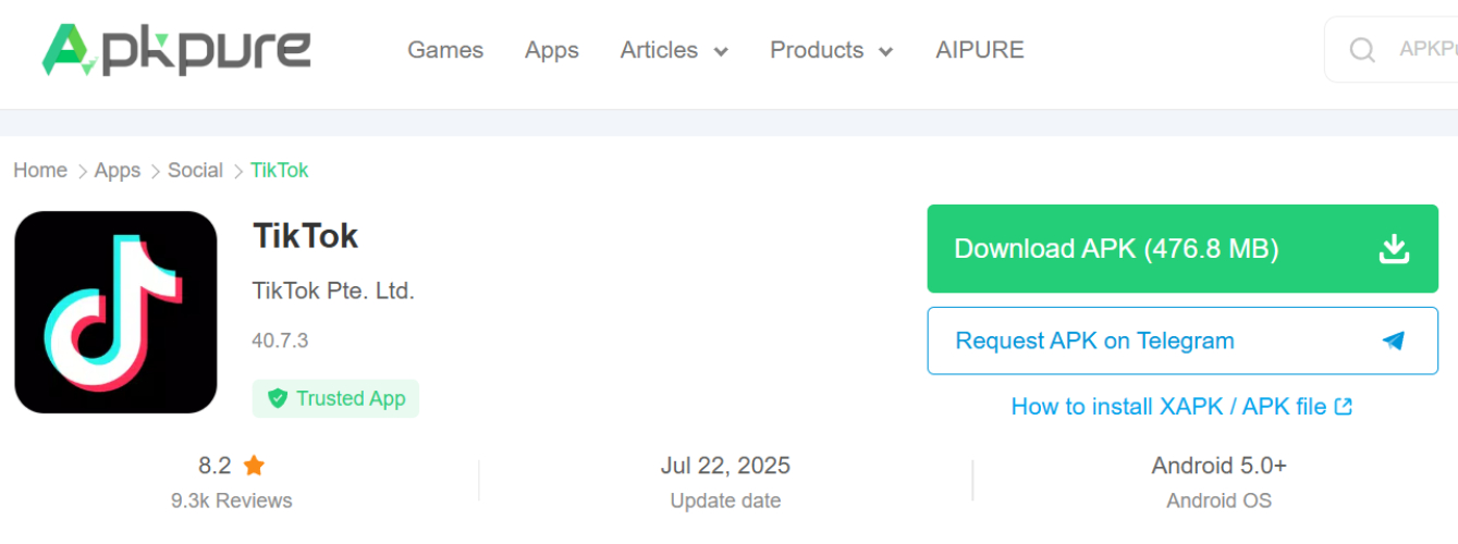 install the TikTok APK