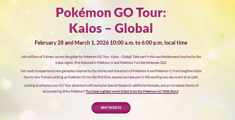 Kalos GO Tour global event dates