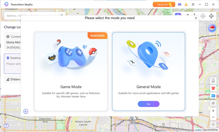 choosing game mode to use iAnyGo for pokemon go