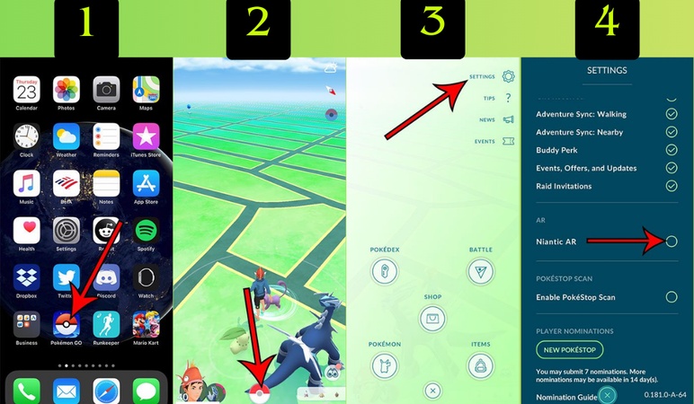 how to turn of AR mode in pokemon go