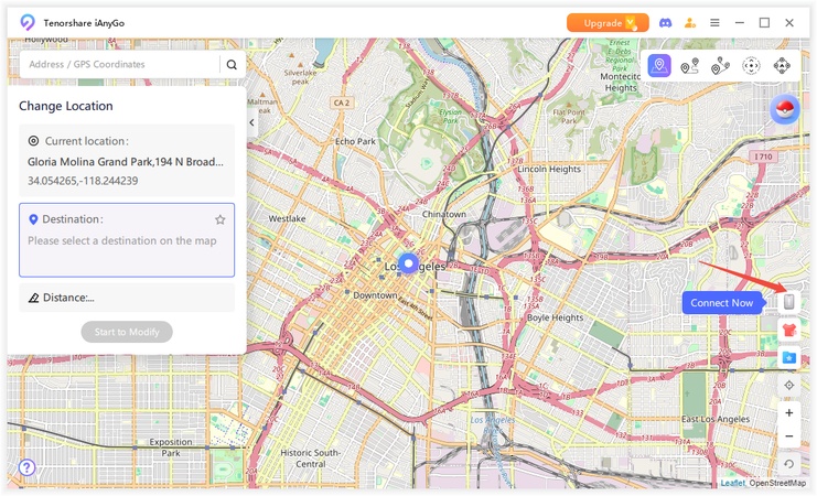 iAnyGo interface after connecting your phone with computer with usb cable