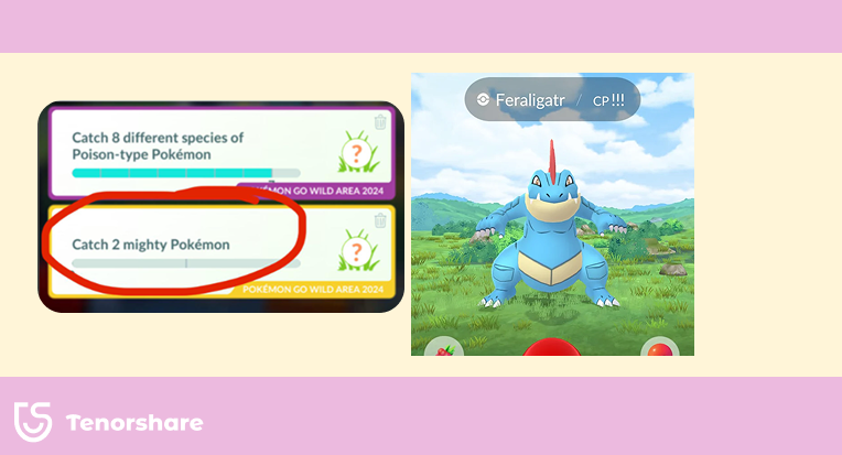 Pokémon GO encounter screen showing the !!! Mighty Pokémon indicator