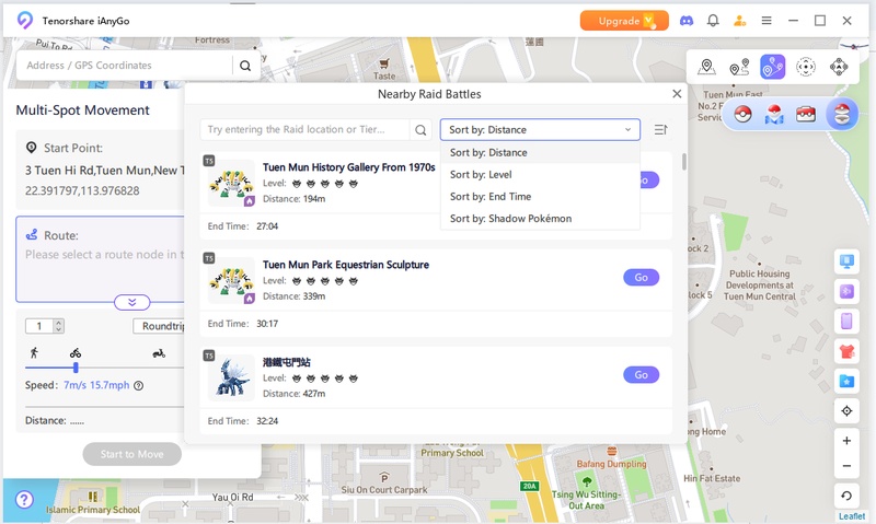 nearby raid battles of iAnyGo pogo map
