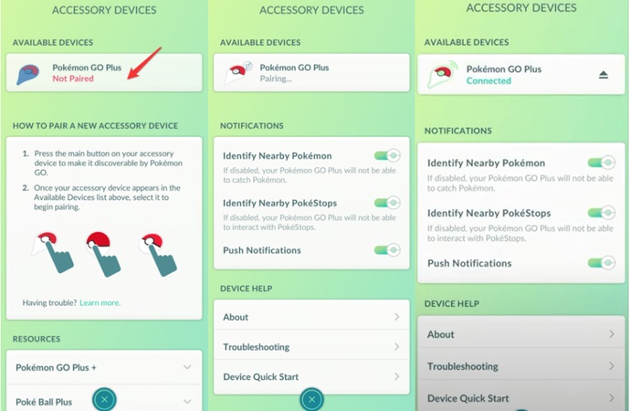 selecting pokemon go plus to begin
