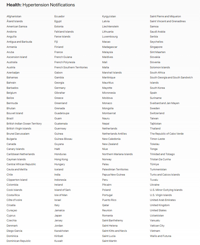 Apple Watch hypertension notifications regionally restricted
