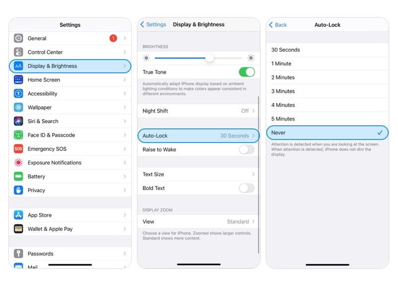 Choose Never to disable auto-lock