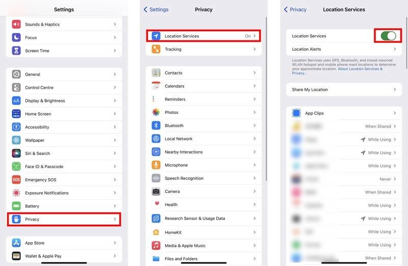 Choosing Location Services tab