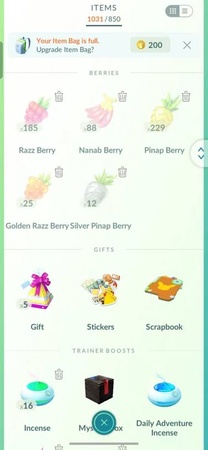 Full item bag needs space cleared