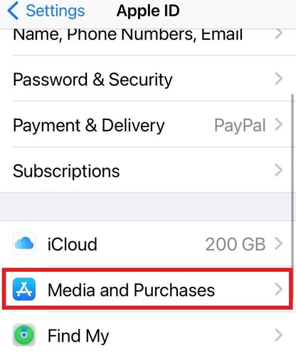 Go to Media & Purchases View Account