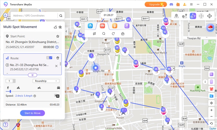 iAnyGo creates route from selected raids
