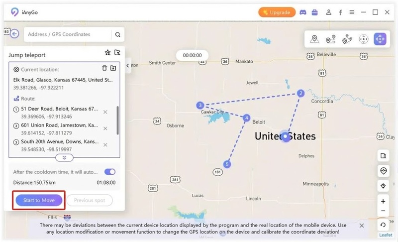 iAnyGo moves between selected route points