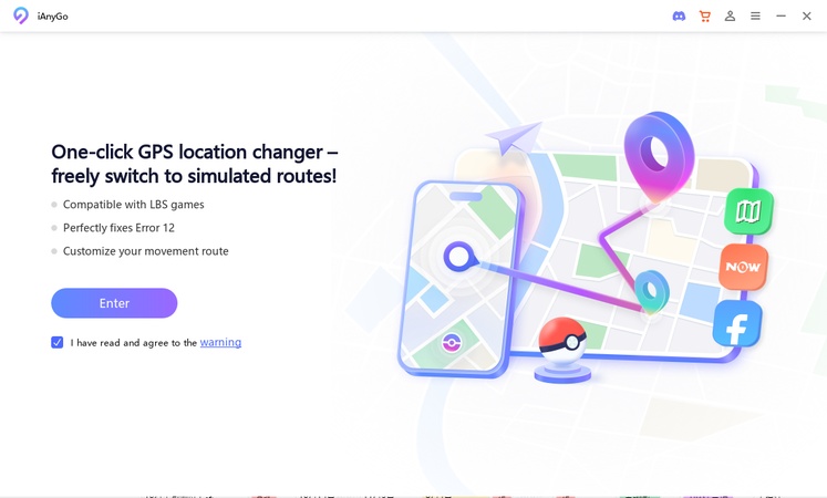 Opening iAnyGo to access Map page