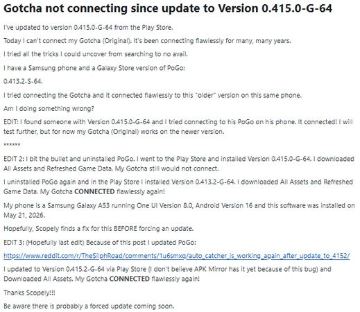 Pokemon Go Gotcha iOS update issues