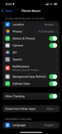 Selecting Motion and Fitness option