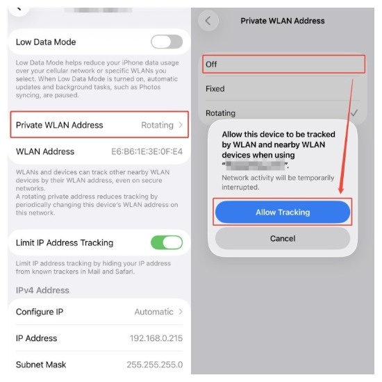 System pop-up to allow tracking