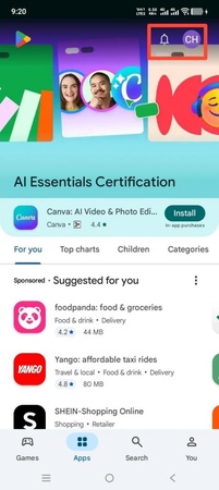 點選 Google Play 個人資料圖示
