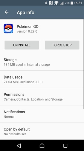 Force stopping Pokémon GO on Android