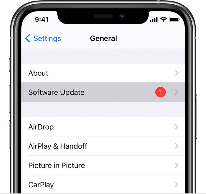 Phone software update settings screen
