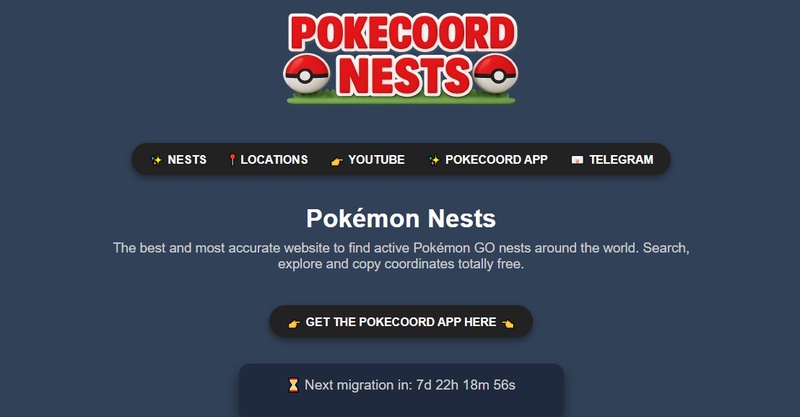 Pokecoord tracks nests via community submissions