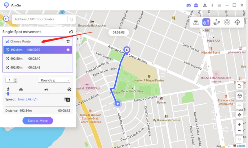 Set walking route and start moving