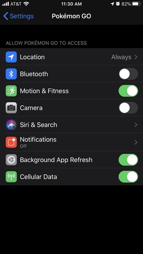 Toggle Pokémon GO camera permission