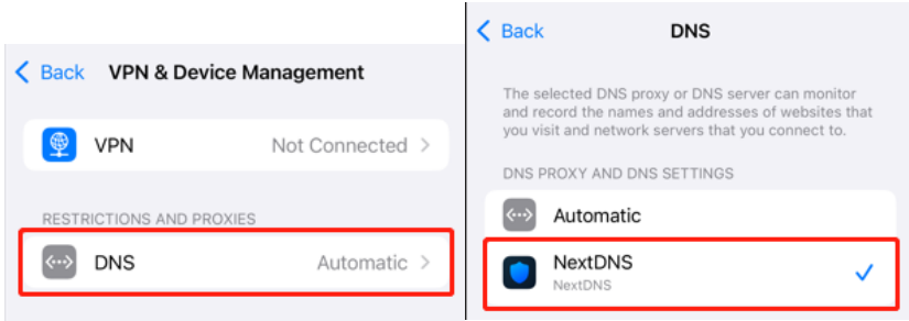 在設定中選擇 NextDNS