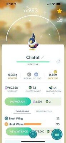 Chatot Pokemon GO CP