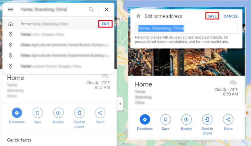change work location in google maps