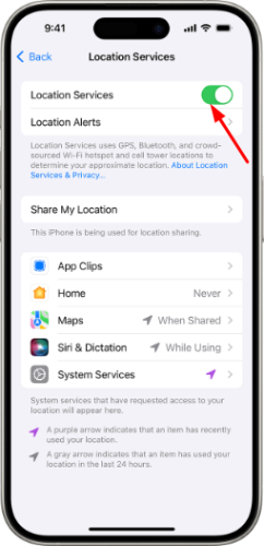 location services on