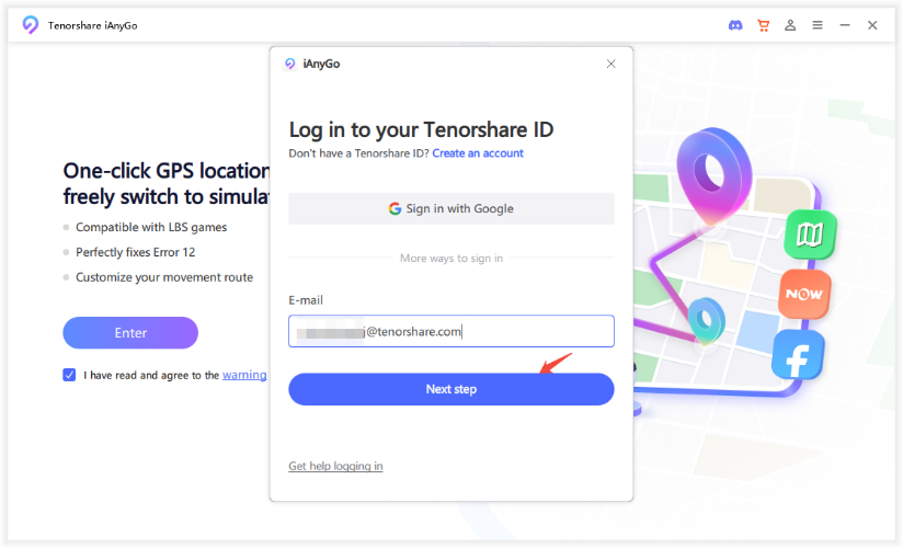 login with your tenorshare id